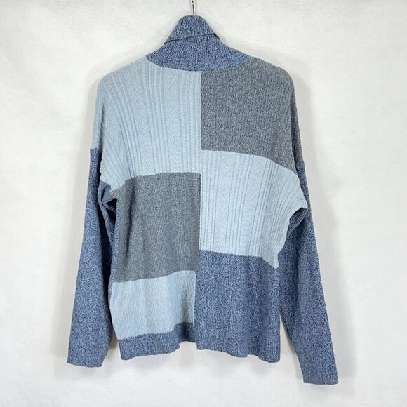 FDJ French Dressing Jeans Patchwork Cable Knit Turtleneck Sweater Blue XL - Picture 4 of 10
